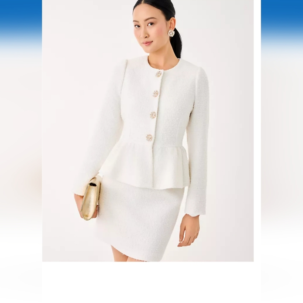 LILLY PULITZER Set Araya Boucle Peplum Jacket & Kels boucle skirt Coconut NWT